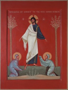 The Appearing of Christ to the Holy Myrrhbearers, 2014. OSB, gesso, egg tempera. 28 x 17 in.