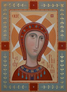 Our Lady of Philerme, 2013. Wood, gesso, egg tempera, gilding. 17 x 14 in.