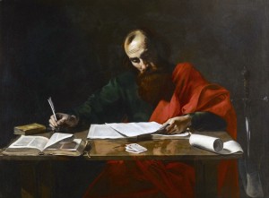 Paul Writing His Epistles, painting attributed to Valentin de Boulogne, 17th century