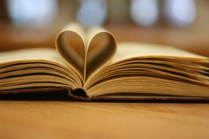 Heart in book pages